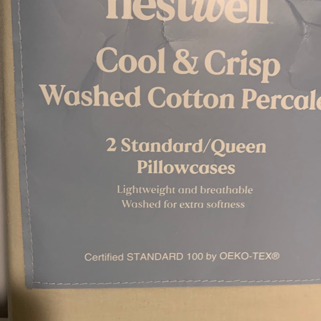 Fundas de almohada estándar/Queen de 180 hilos de percal de algodón lavado Nestwell en abedul