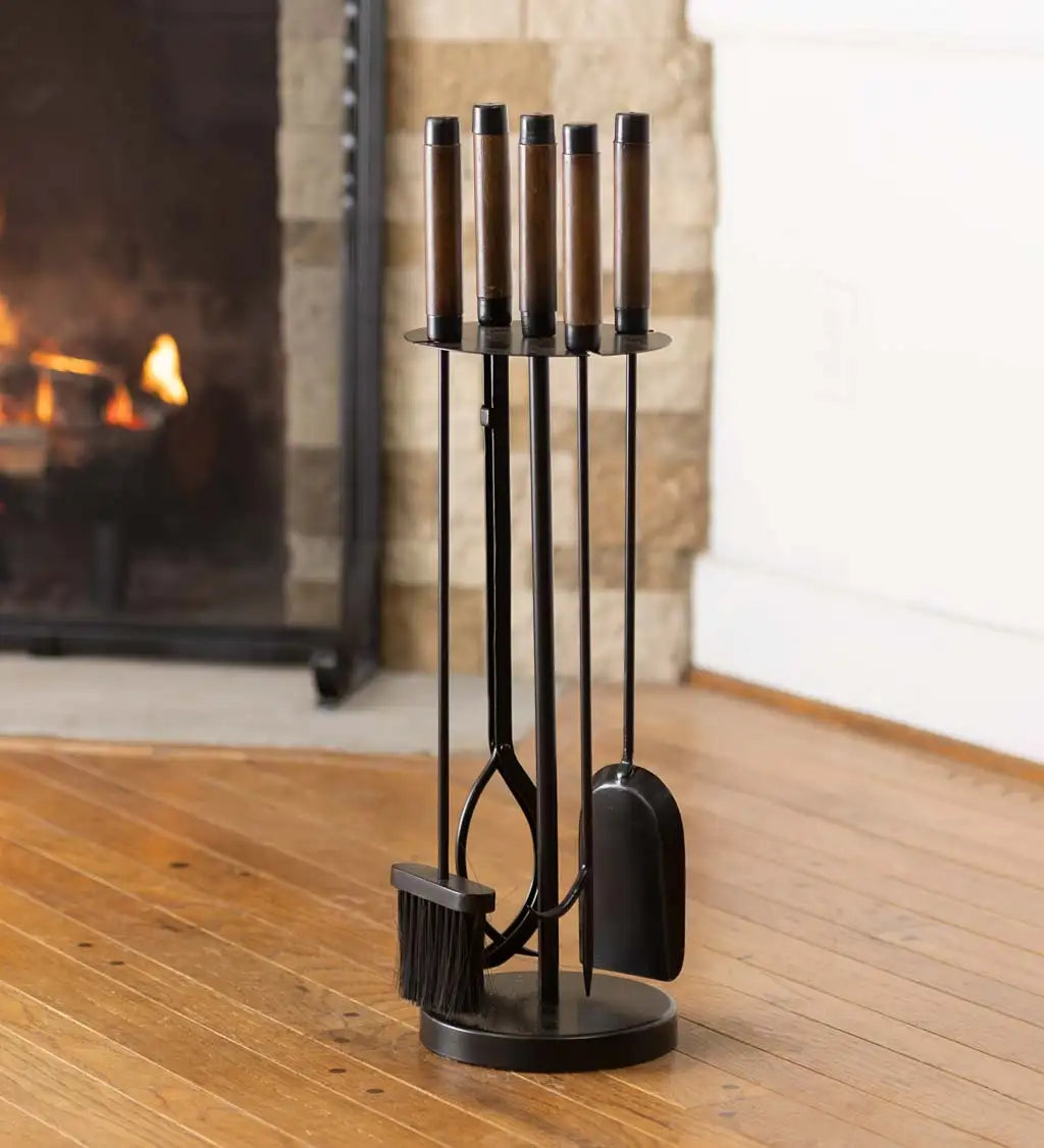 Plow & Hearth Burnished Wood 4-Piece Fireplace Tool Set